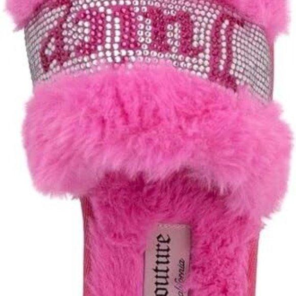 Juicy Couture Slide Slippers Faux Fur Crystals Gravity Pink Women's Sizes - Picture 12 of 15